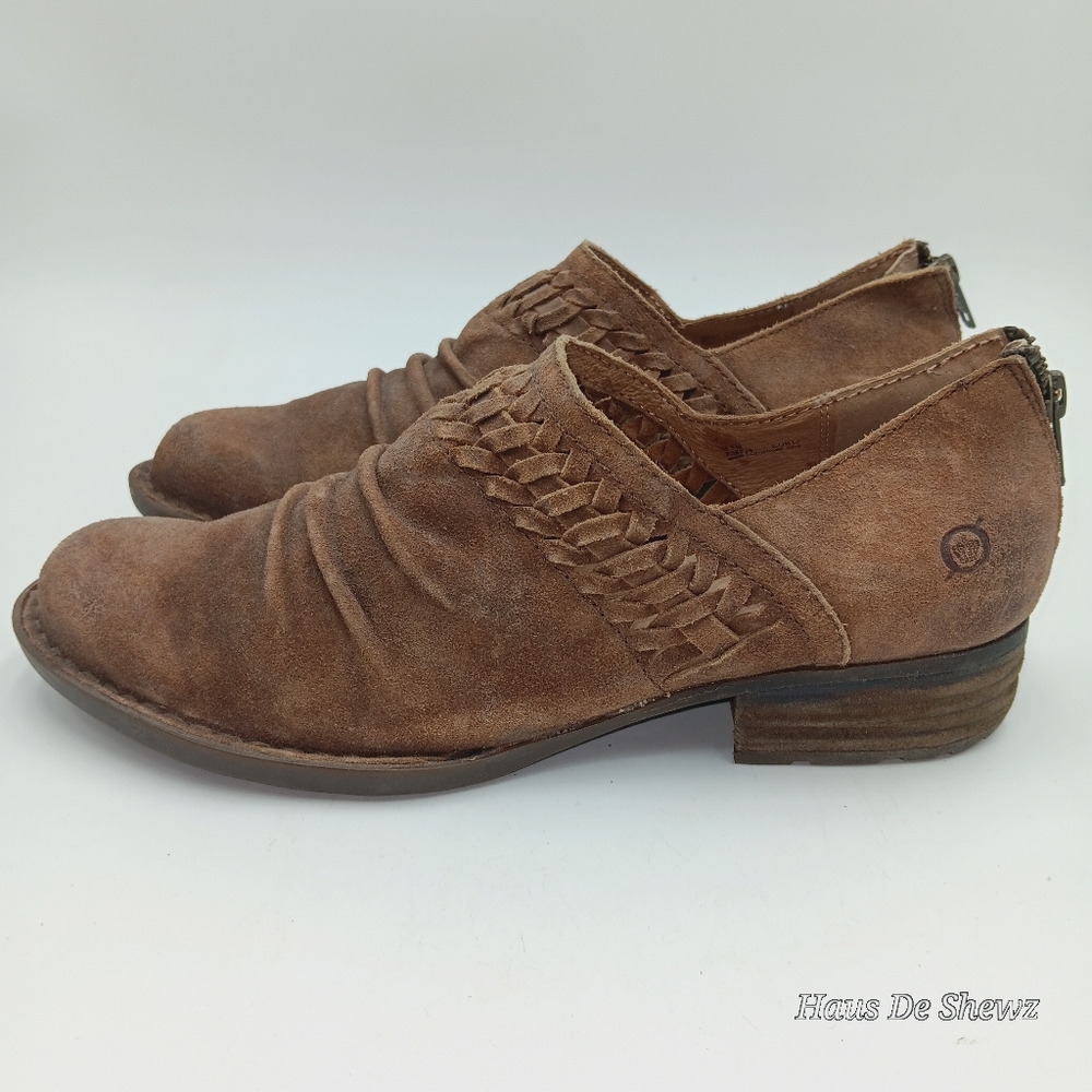 Born  Brown Leather Ankle Bootie Slouch Back Zip Women's US 9.5